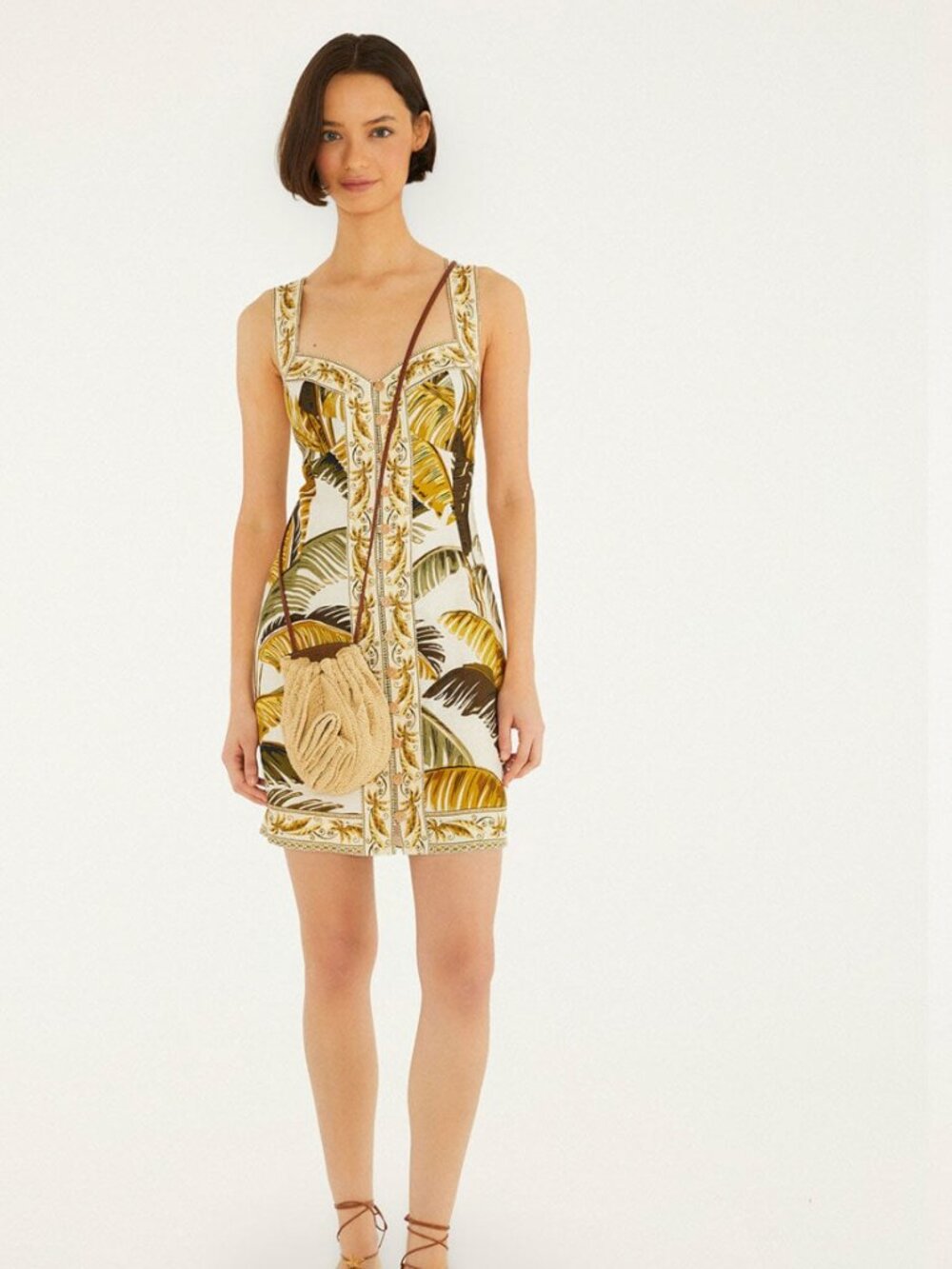 FARM Rio Off-Qhite Trancoso Buttoned Mini Dress